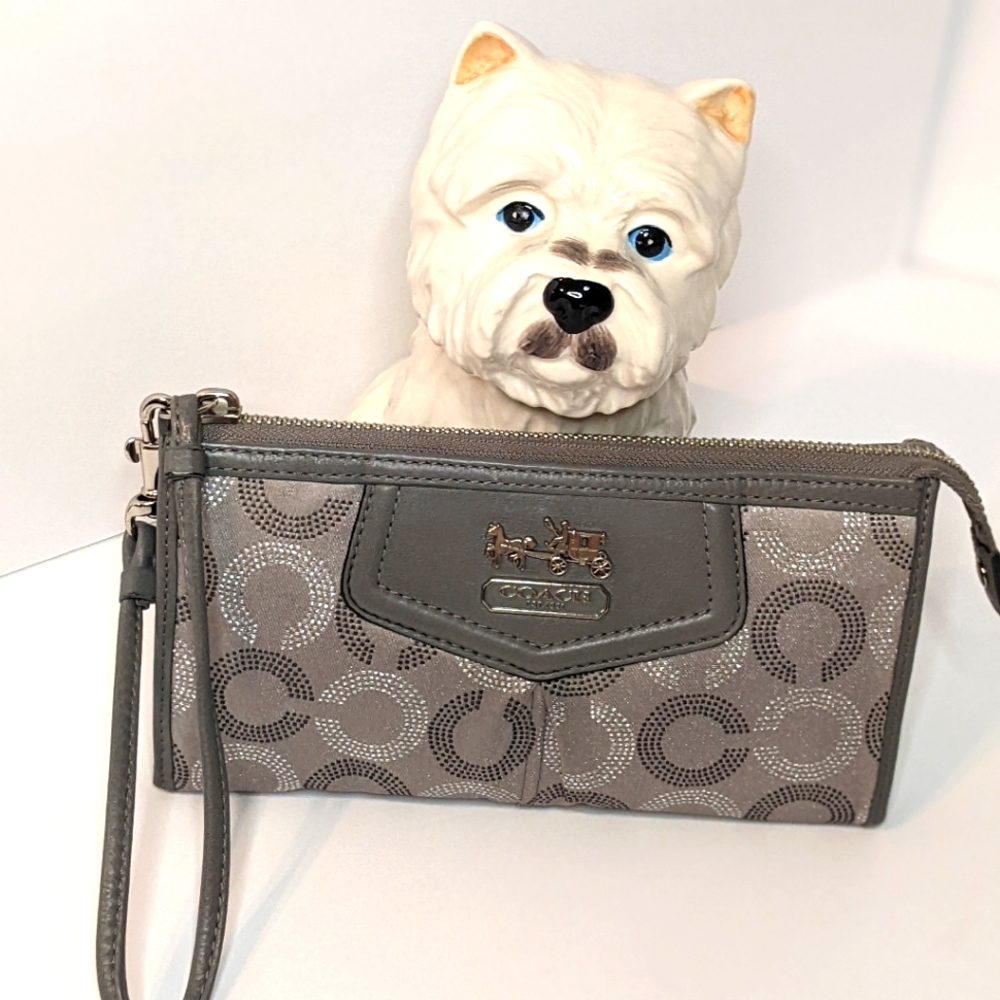 Coach gray and silver wristlet wallet